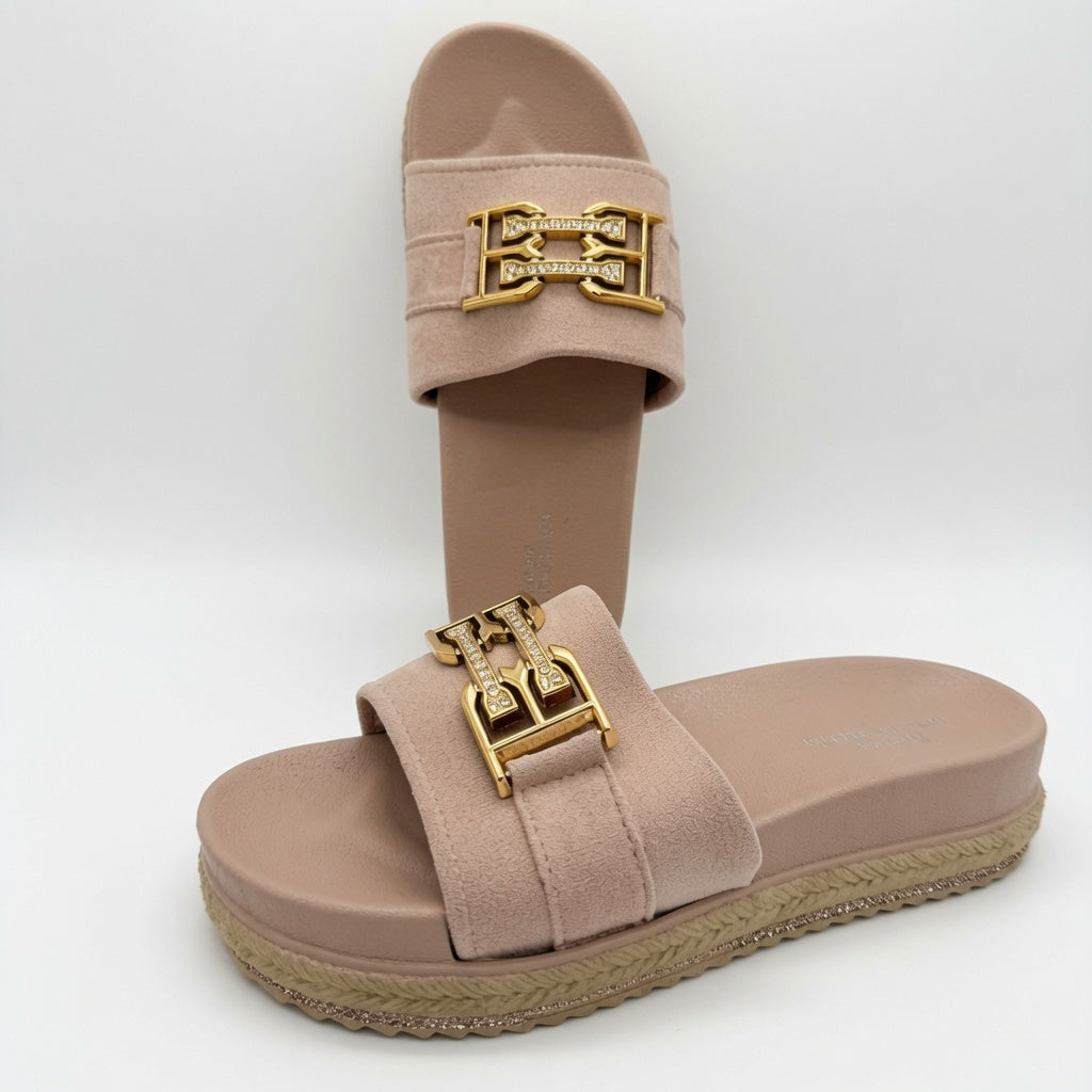 Sandalias con Plataforma y Hebilla Dorada Rosa Nude