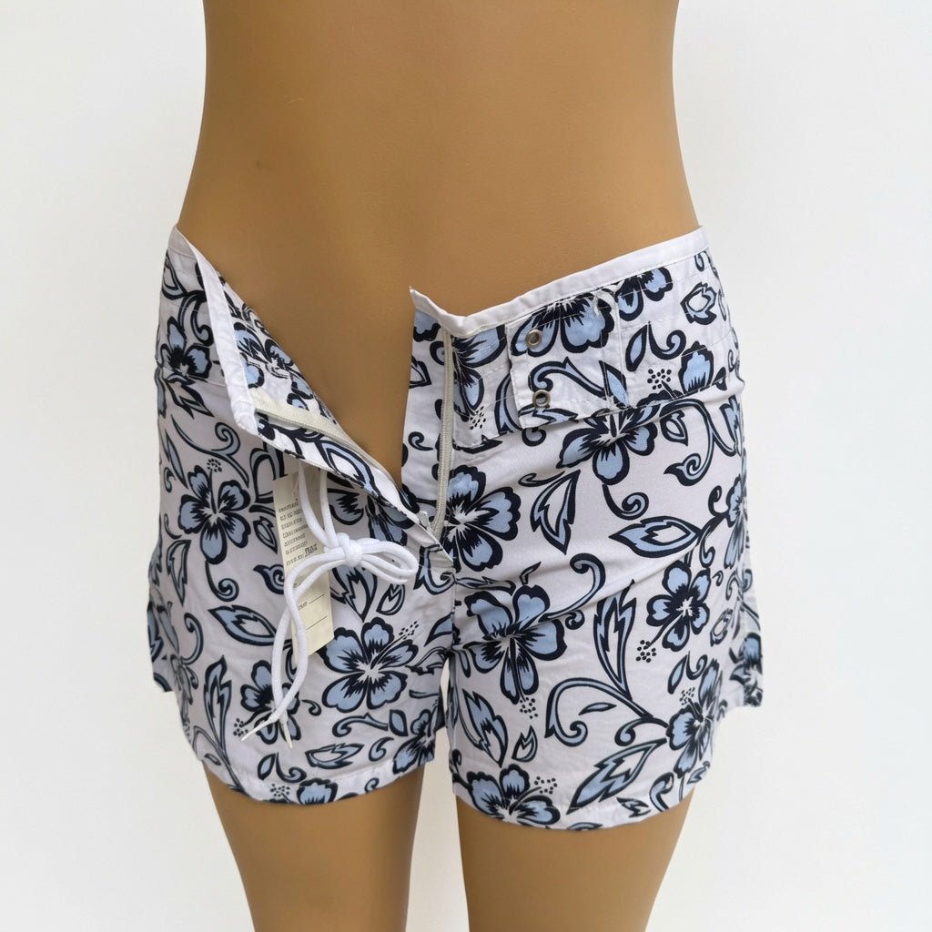 Shorts Playeros con Estampado Floral Azul y Bolsillo para Móvil - Estilo Tropical