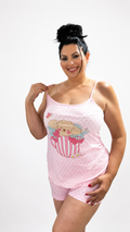 Pijama Corto de Tirantes con Short Estampado Osito Rosa