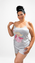 Pijama Corto de Tirantes con Short Estampado Osito Gris