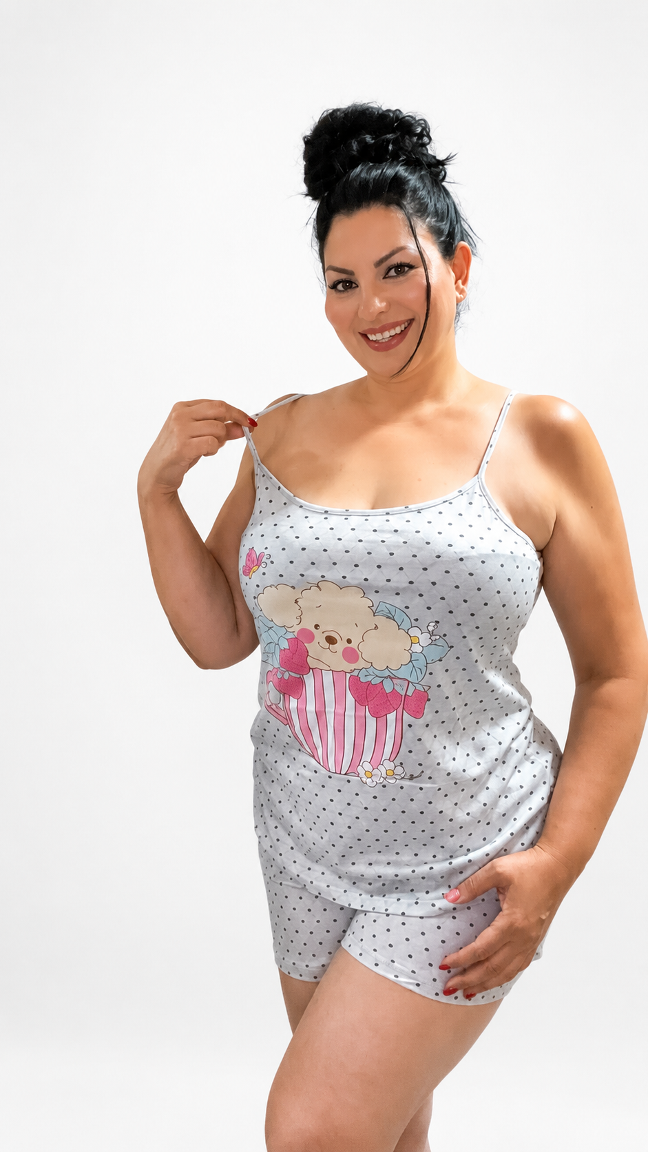 Pijama Corto de Tirantes con Short Estampado Osito Gris
