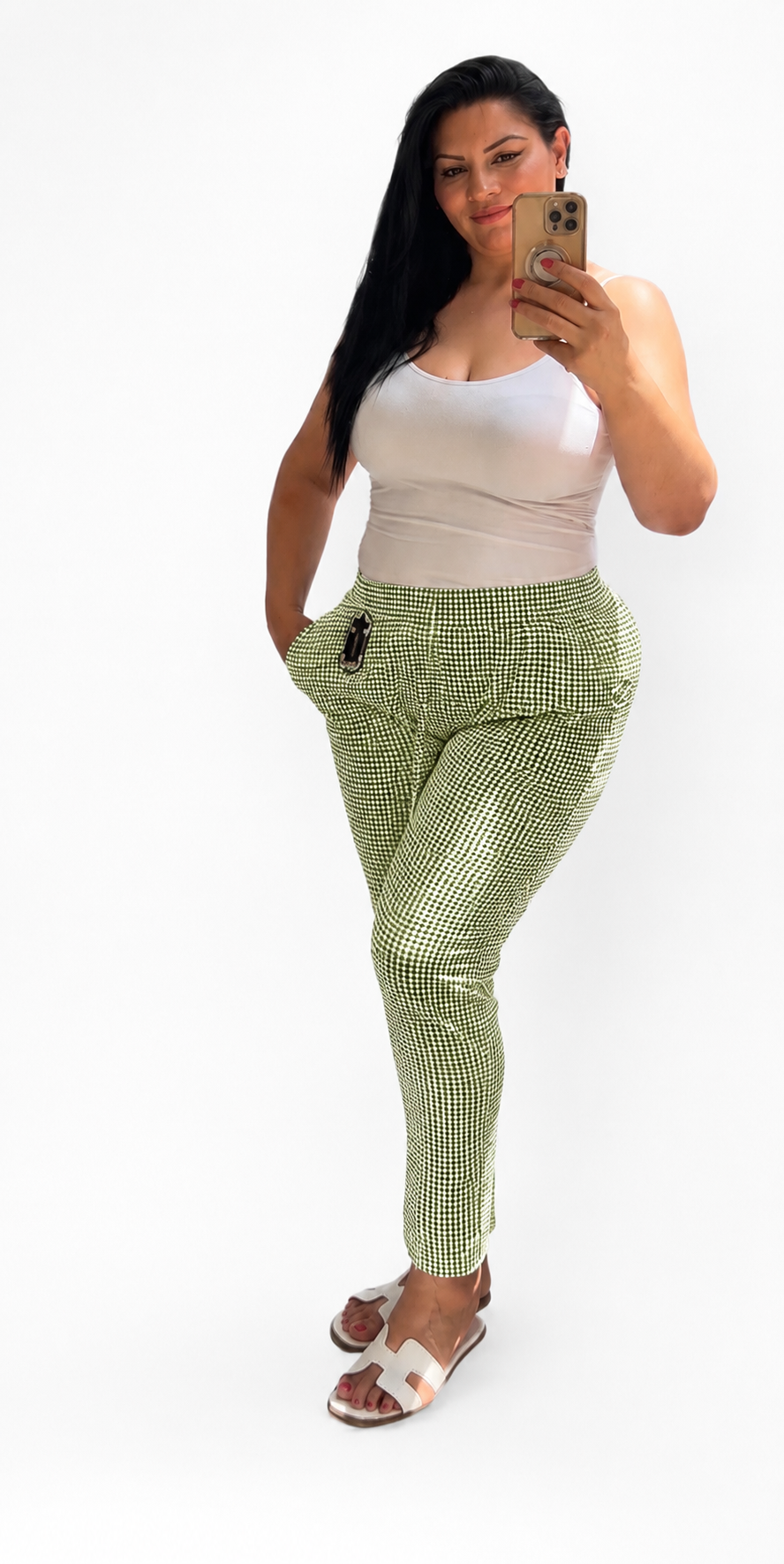 Pantalón Cuadros Vichy Verde – Cintura Elástica y Bolsillos