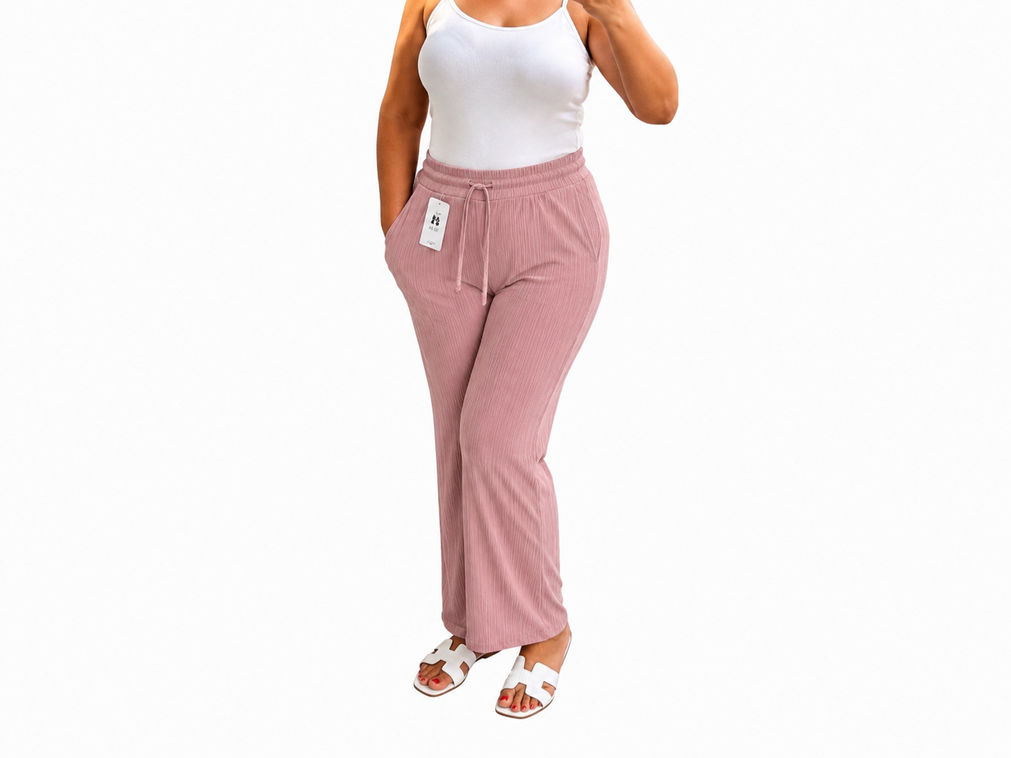 Pantalón Palazzo Rib – Rosa Palo
