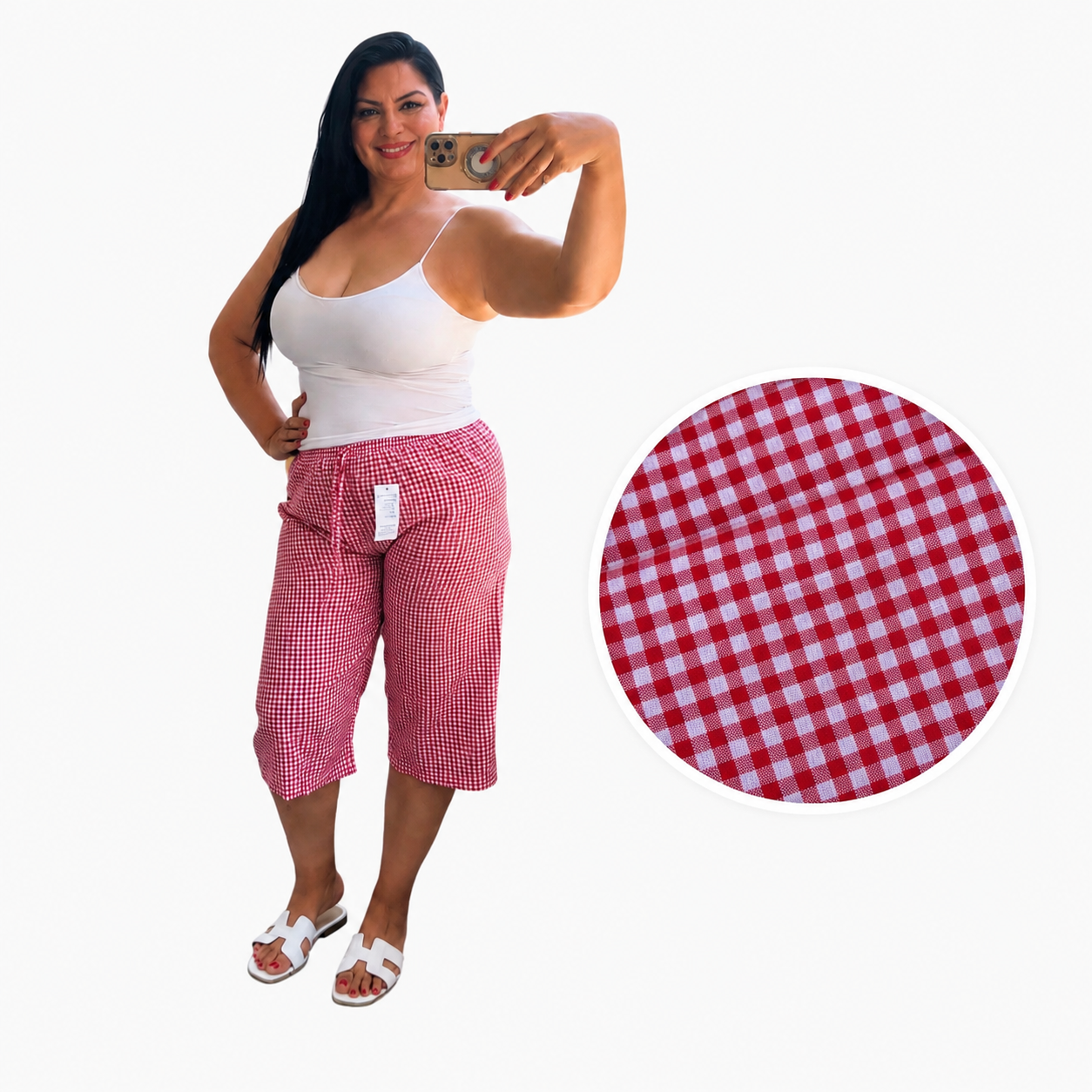 Pantalón Capri Cuadros Vichy Rojo