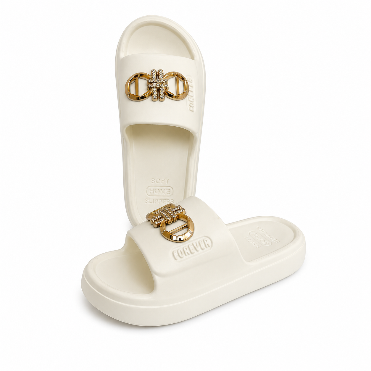Sandalias Comfort con Hebilla Decorativa – Color blanco Marfil