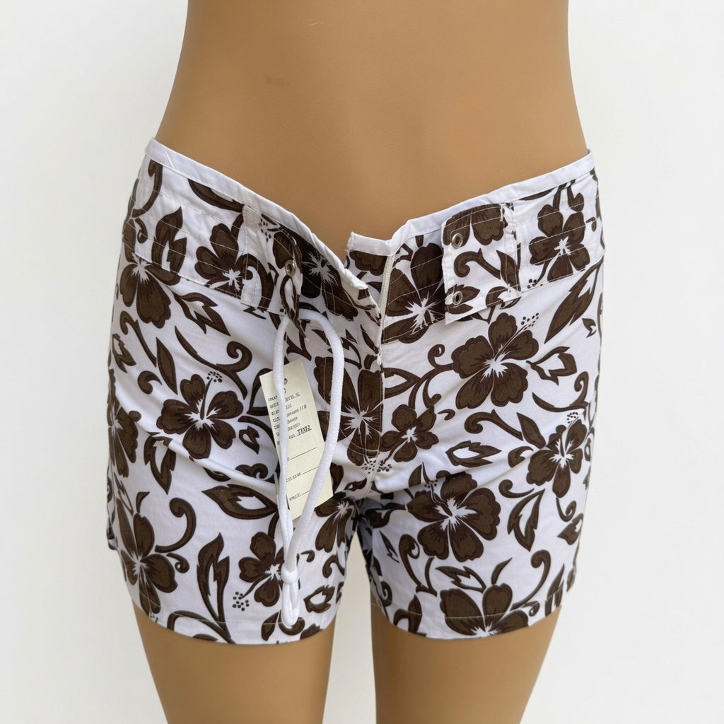 Shorts Playeros con Estampado Floral Marrón y Bolsillo para Móvil - Estilo Tropical